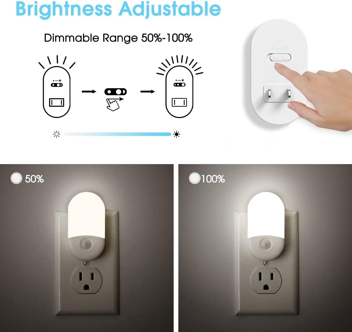 Night Light Plug in, 4 Pack 0.6W LED Night Light for Kids, Auto Dusk to Dawn Sensor Bright Nightlight, Daylight White 5000K, 30/60lm Small Night-Lights for Adults, Hallway, Kitchen, Stairs