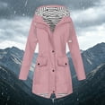 thumbnail image 2 of Xaqiouau Womens Striped Lined Hooded Jacket Mid-Length Water-Resistant Windproof Coat Quick Dry Lightweight Outerwear Outdoor Hiking Casual Daily Windbreaker Pink S, 2 of 7