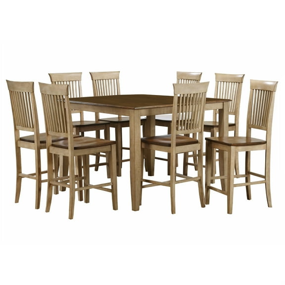 Sunset Trading Brook 9-Piece 48" Square Wood Pub Set with Slat Stools in Cream