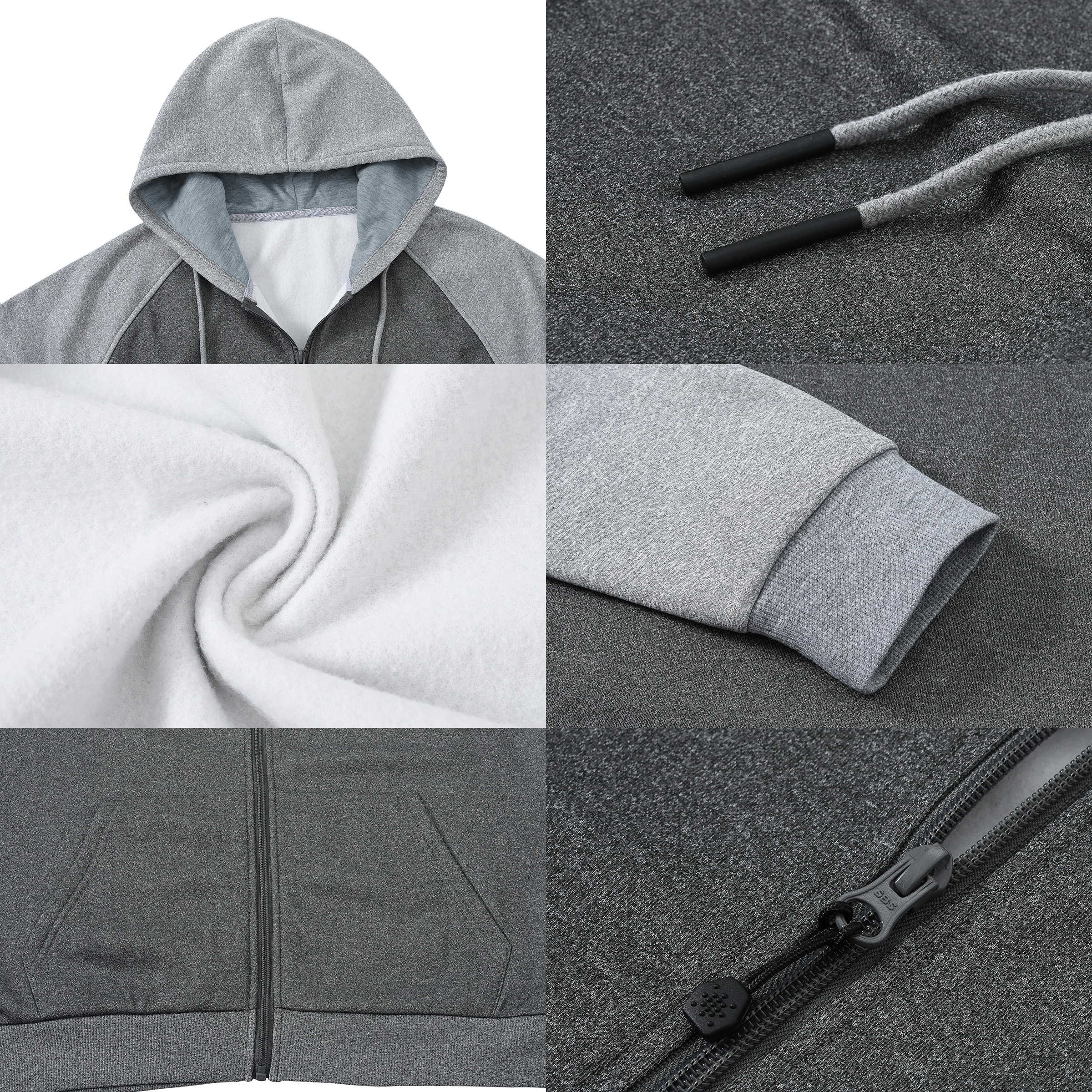 Weilanxin Men's Color Block Pullover Fleece Hoodie Casual Hooded Sweatshirts Tops Full Zip Jacket with Pocket Athletic Hoodies For Men Light Grey Contrast Dark Grey M