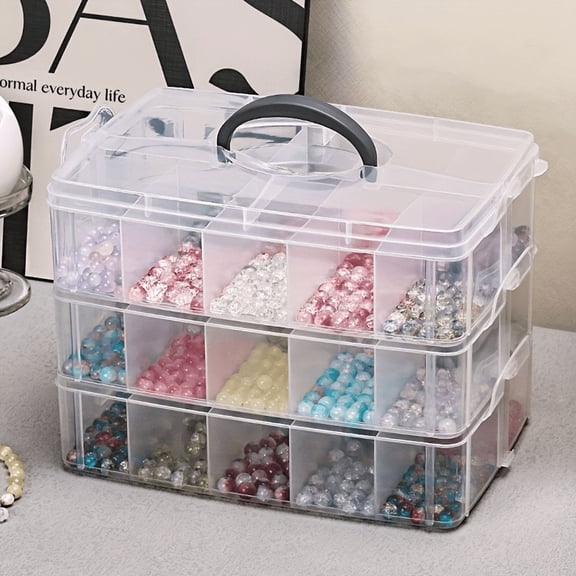 3-Tier Stackable Storage Container Box with Dividers – 30 Compartments, Bead Organizers for Art Craft Storage, Washi Tape, Kids Toys, Jewelry, Beauty & Sewing Supplies