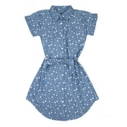 Star Print Chambray Belted Dress (Little Girls & Big Girls)