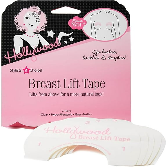Hollywood Fashion Secrets Boob Tape for Breast Lift No. 14 for All Cups, Hypoallergenic, 4 Pairs
