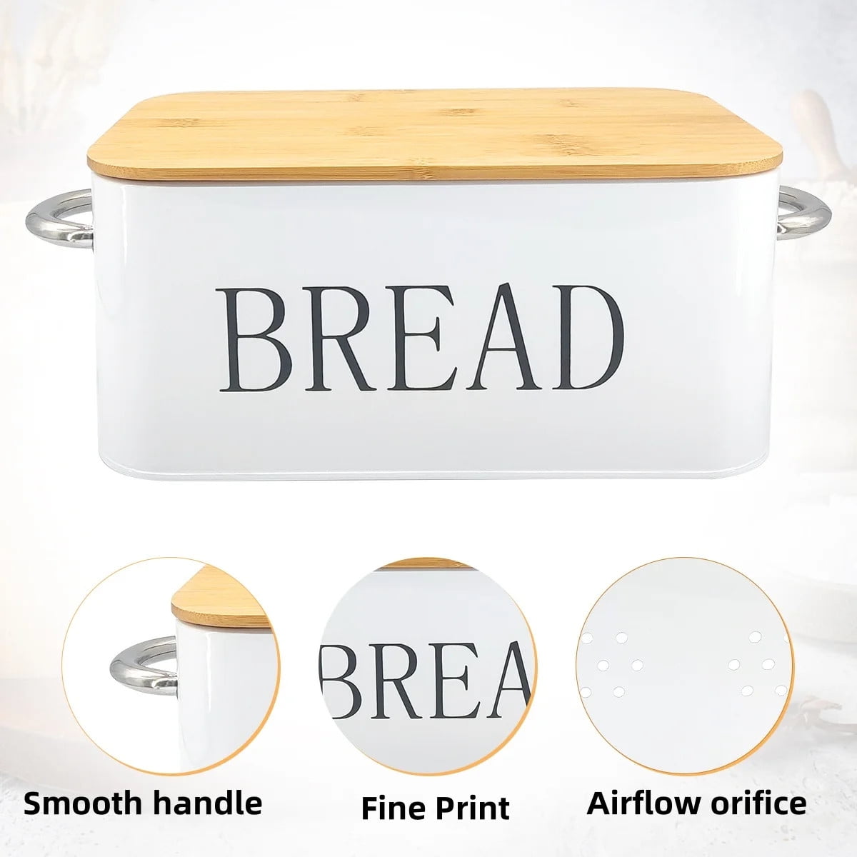 TEAFIRST Large Bread Box, Bread Box Storage with Cutting Board Lid for Kitchen Counters Metal White
