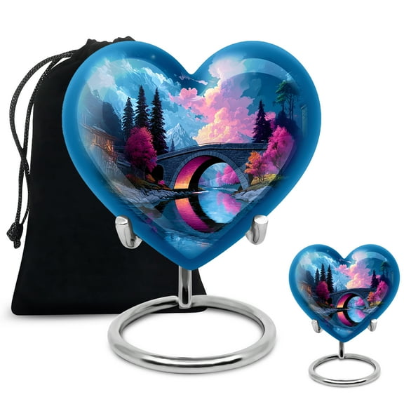 Yatskia Mountain with Bridge Large Funeral Urns for Human Ashes Adult Male and Female, Small Cremation Urn for Adult Ashes, (Heart 8 Inch and 3 Inch)
