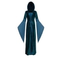 thumbnail image 2 of Witch Cosplay, Witch Costume, Witch Outfit, Witch Roleplay, Witch Cos, Women Renaissance Lace-Up Vintage Hooded Dress Medieval Witch Dress Cosplay Costume, Dark Blue L, 2 of 6