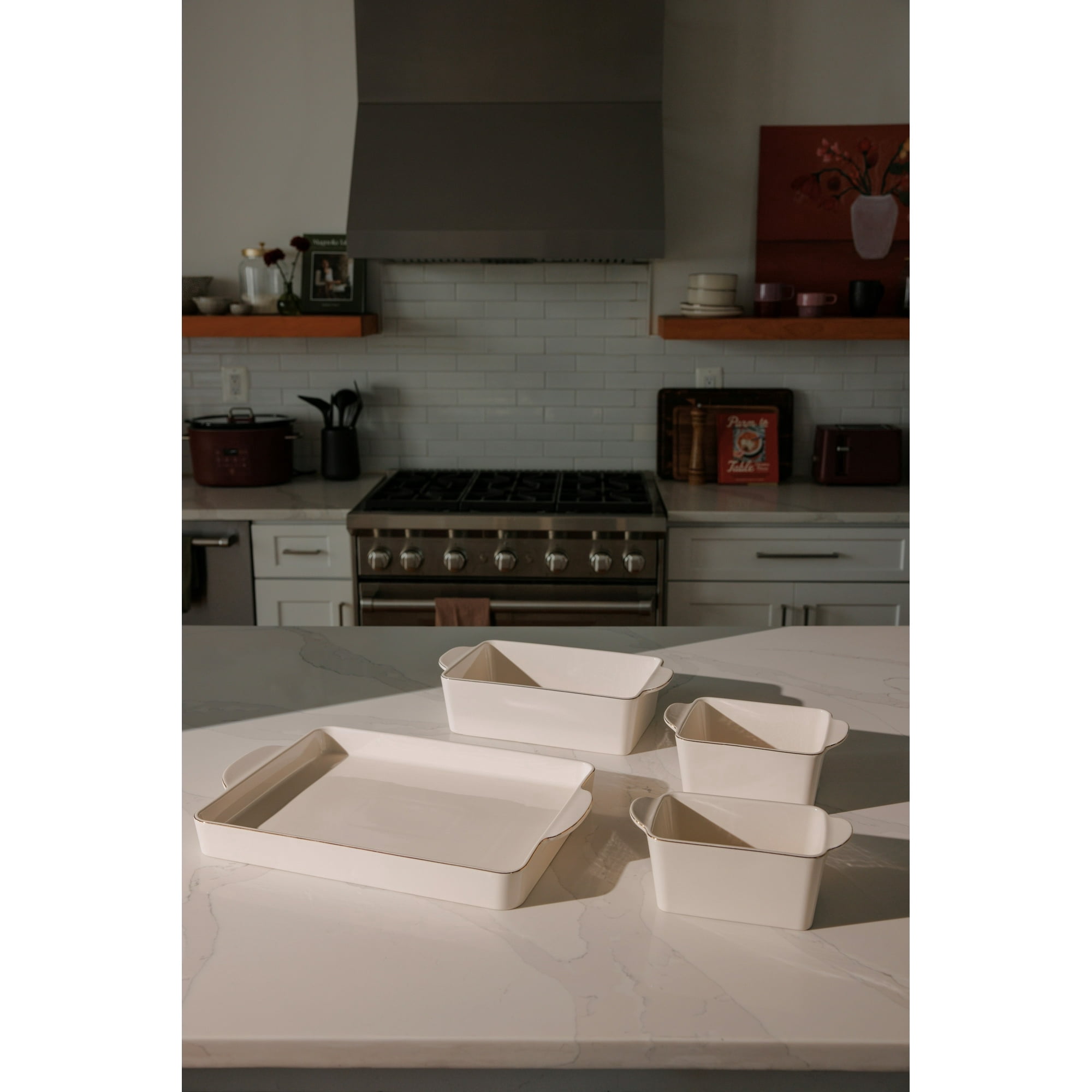 Thyme & Table Cream Ceramic Nesting Bakeware Set, 4-Piece Solid Print
