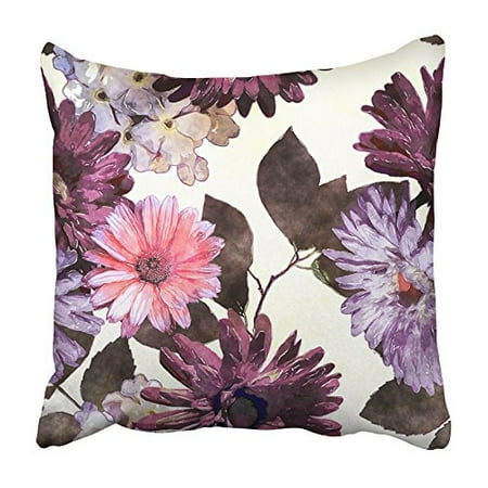 - CMFUN Monochrome Watercolor Vintage Floral with Purple Pink Violet White and Brown Pillowcase Cushion Cover 18x18 inch