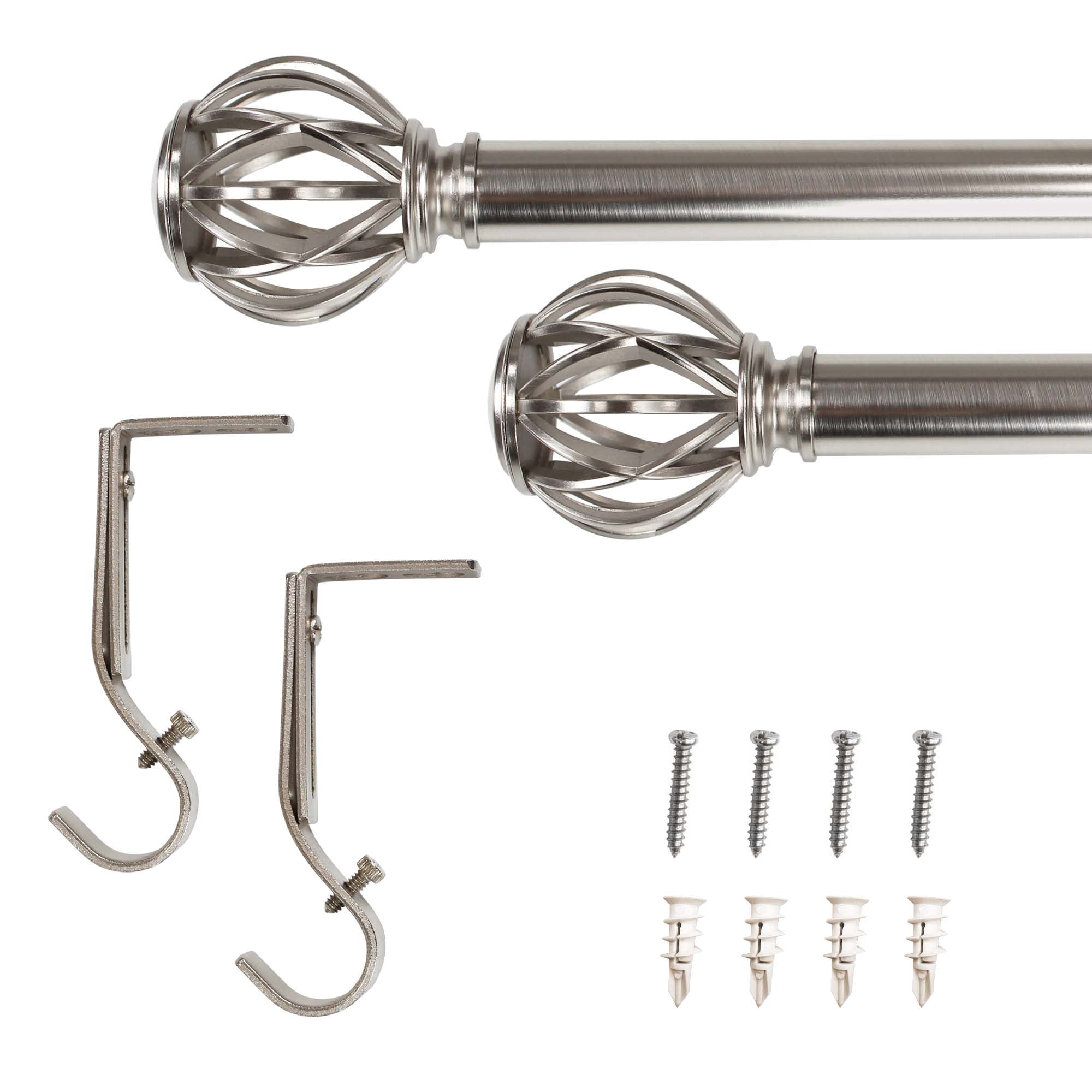 1" Single Curtain Rod Set with Decorative Cage finials