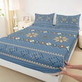 thumbnail image 3 of Manfei Abstract Rhombus Floral Bed Sheets,Retro Boho Geometric King Sheets,Blue Brwon Sheet Set For Girls Boys,Luxury Bedroom Decor,4-Piece, 3 of 7