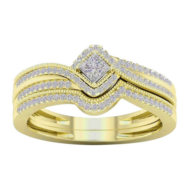 onlyliua Promoción de Temporada Juego de Anillos de Diamantes de Imitación para Mujer, 2 Piezas, Apilables, para Compromiso, Boda