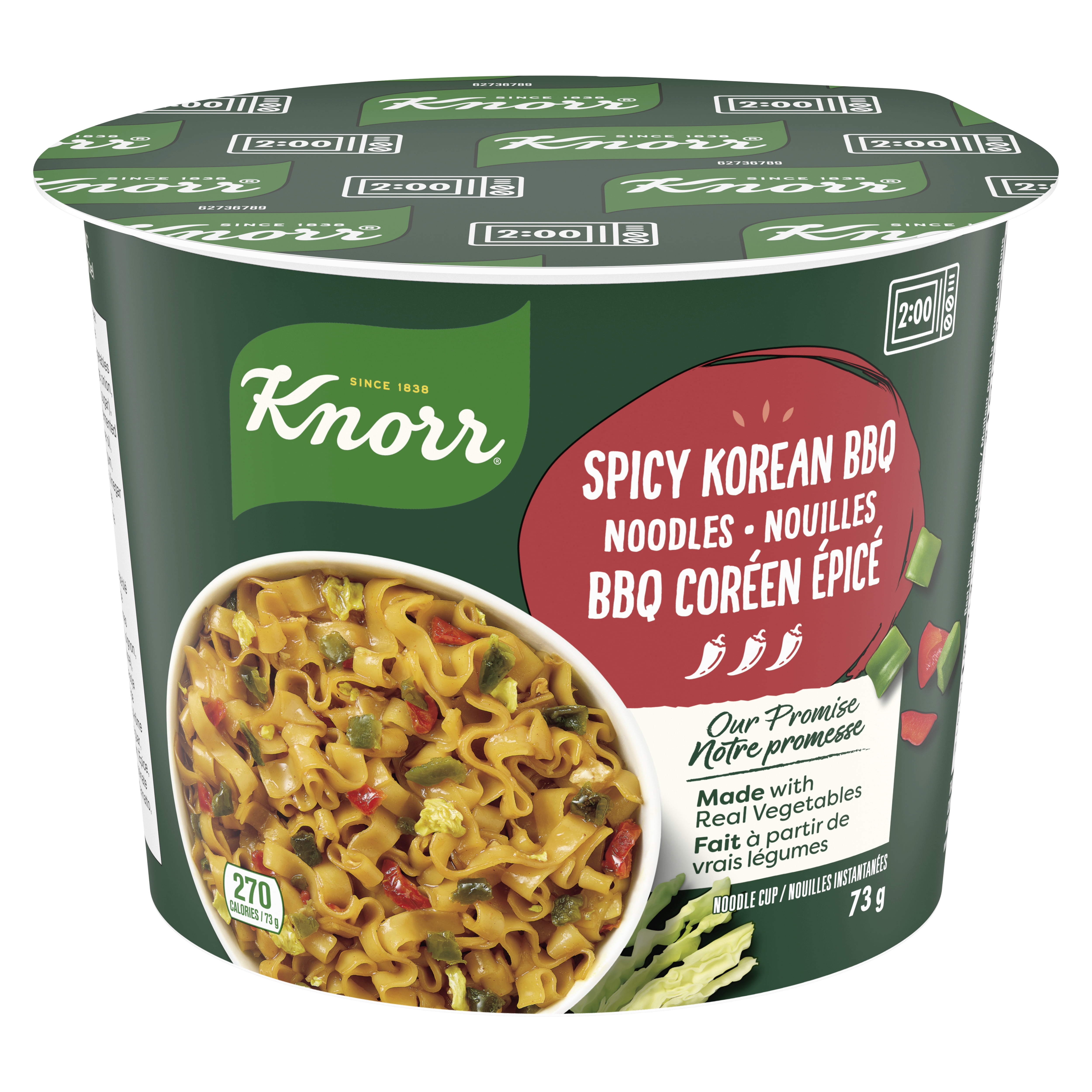 Bol de pâtes Nouilles style BBQ coréen épicé Knorr, fait de vrais légumes à 100 % et sans arômes ou agents de conservation artificiels, 73 g $3.47/73GR