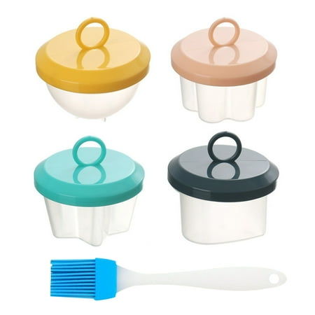

HEVIRGO 4PCS Egg Boiler Mold Egg Poachers Cups Food-Grade with Brush Fancy Egg Cooker Clear PP