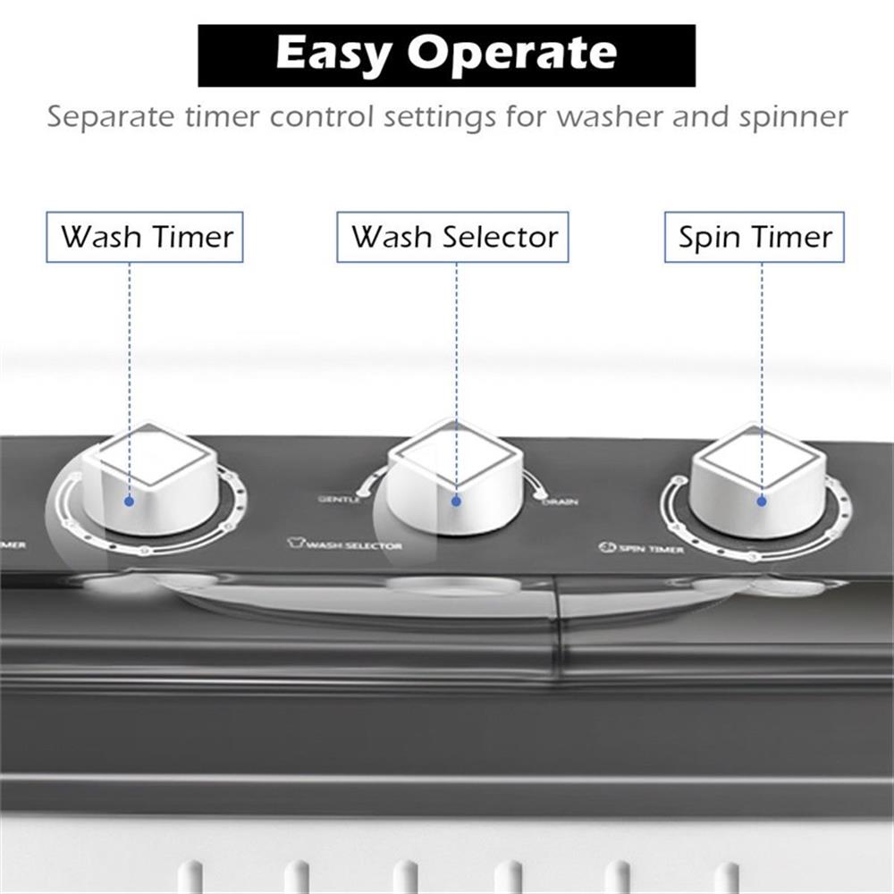 Pemberly Row Portable Mini Compact Twin Tub 20Lbs Total Washing Machine White