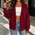 thumbnail image 4 of VBVC Women's Oversized Full Zip Hooded Sweatshirt , Casual Drawstring Hoodie Jacket For Women , Ladies' Basic Fall Top with Pockets, Wine , S-2XL, 4 of 7