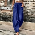 thumbnail image 3 of Womens Solid Color Casual Pants Trousers Elastic Waist Pockets Wide Leg Trousers, 3 of 4