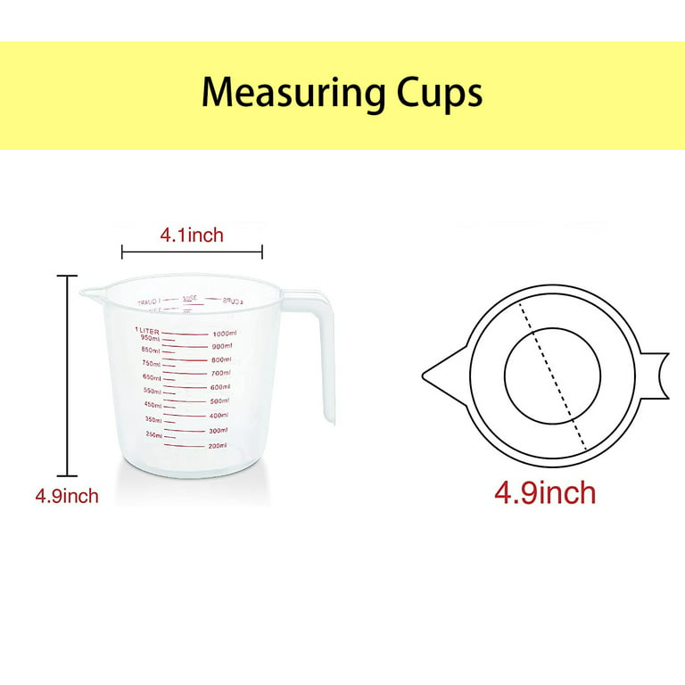 Measuring Cups, BPA-Free Plastic Measuring Cup with Spout and Handle Grip, Microwave and Dishwasher Safe, 4 Cup Measuring Cup with ml and oz