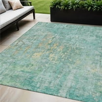 HomeRoots 607891 5 x 8 ft. Teal Blue Abstract Washable Indoor & Outdoor Rectangle Area Rug