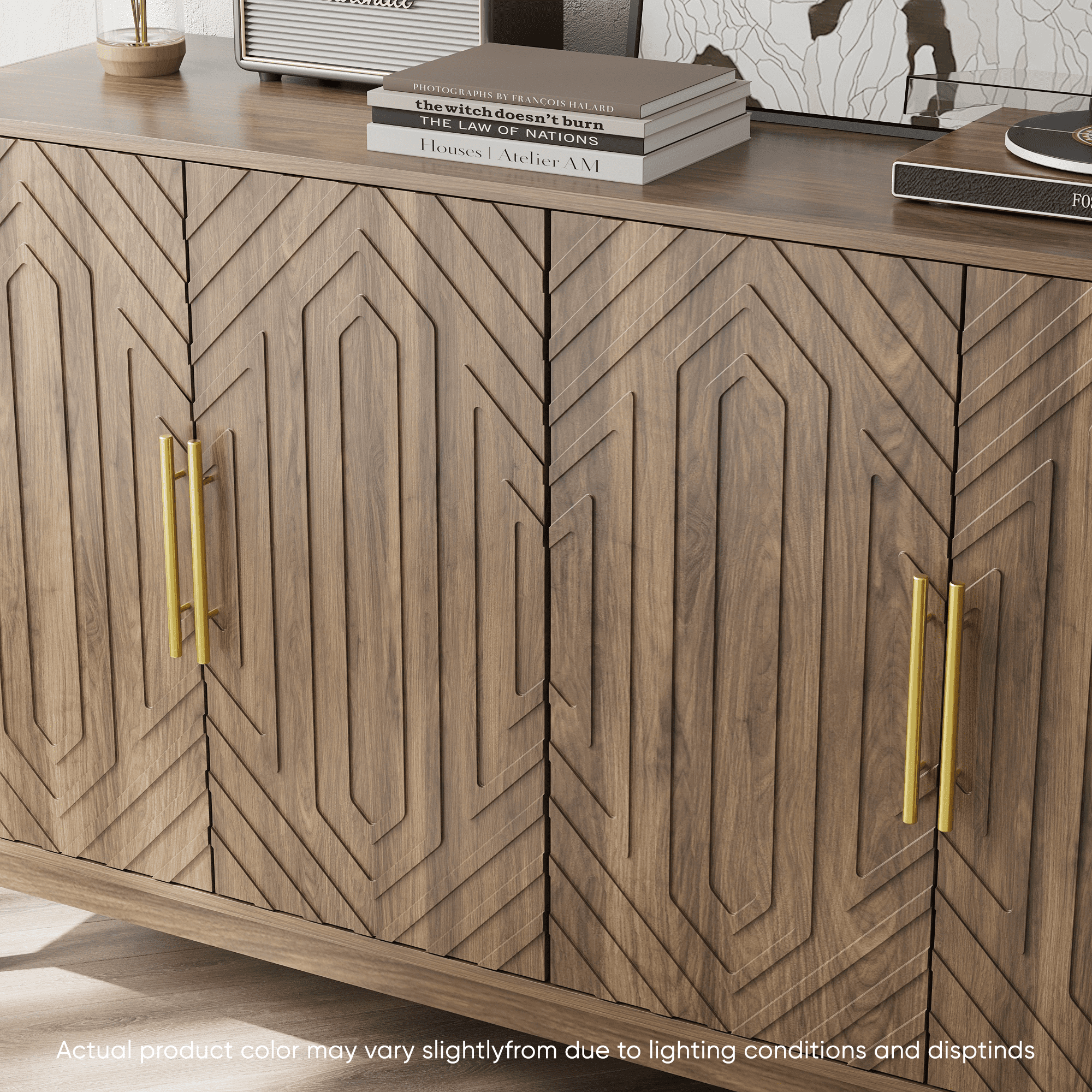 Sideboard Buffet Cabinet With Storage, Carved 4 Door Sideboard,Multifunctional Accent Cabinet With Adjustable Layer Board For Living Room, Entryway, Hallway, Office, Kitchen and Dining Room