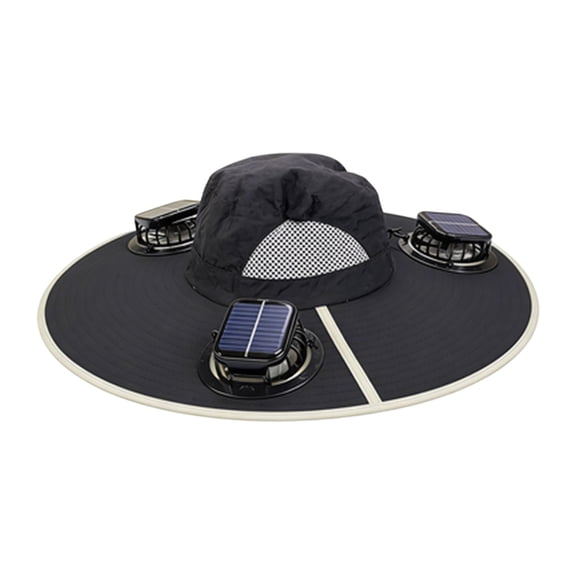 FUZHIQ Unisex Solar Fan Hat, Wide Brim Sun Hat with Three Fans Rechargeable UV Protection Cooling Sun Hat for Fishing Hiking Camping Beach Outdoor Activities,42cm