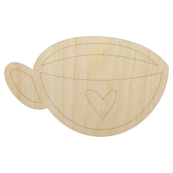 Fun Cup of Tea Coffee with Heart Wood Shape Unfinished Piece Cutout Craft DIY Projects - 4.70 Inch Size - 1/8 Inch Thick