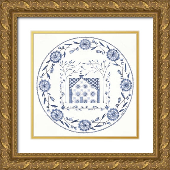 Shamp, Cindy 12x12 Gold Ornate Wood Framed with Double Matting Museum Art Print Titled - Country Blues Plate III