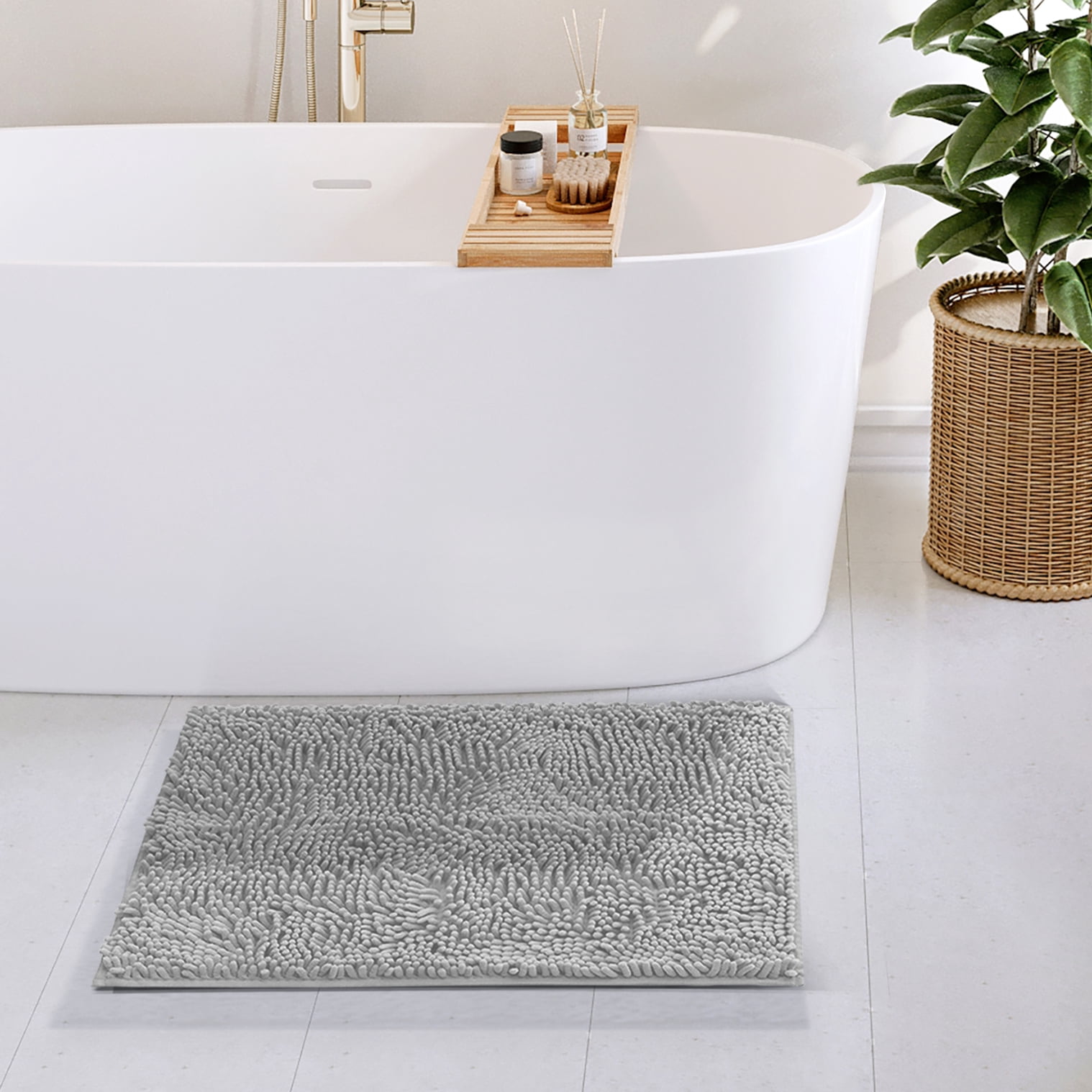 Lammaloe Chenille Bathroom Rugs Non Slip Bath Mat, 17x24 Ultra Absorbent, Bath Mats for Bathroom, Pink