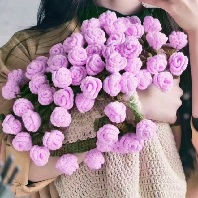 Fiudx Kit de Manta de Crochet Beausougon para Principiantes: Patrón de Cuadrado de Abuelita "Ramo de Rosas". Incluye Hilo y Ganchillo. Aprende Puntos Básicos. Manualidad Diy para Aliviar El Estrés, D