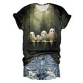 thumbnail image 4 of Spring Tops for Women Halloween Print Short Sleeved Crew Neck T Shirt Top Fashion Shirts for Women Army Green L, 4 of 4