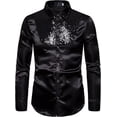 thumbnail image 2 of Men's Shiny Sequins Shirt Silk Like Satin Button Up Disco Party Dress Shirts Casual Long Sleeve Standard-Fit Tops, 2 of 4