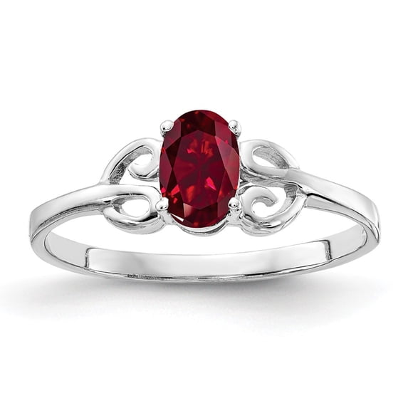 Solid 14k White Gold 6x4mm Oval Created Ruby Ring Band Size 9