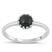 CHOOSE YOUR COLOR Black Simulated Agate Flower Ring .925 Chic Sterling Silver Band CZ Female Size 5