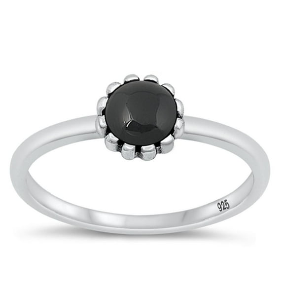 CHOOSE YOUR COLOR Black Simulated Agate Flower Ring .925 Chic Sterling Silver Band CZ Female Size 10