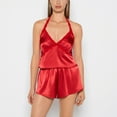 thumbnail image 1 of Satin PJ Set With Wicked Lace Trim in Crimson, 1 of 5