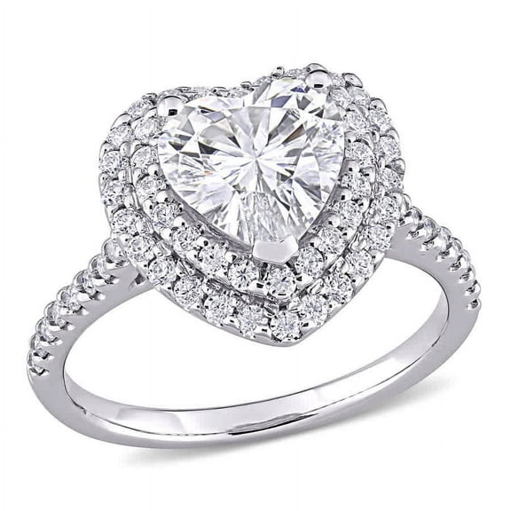 AMOUR 2 5/8 CT DEW Created Moissanite Double Heart Halo Engagement Ring In 10K White Gold