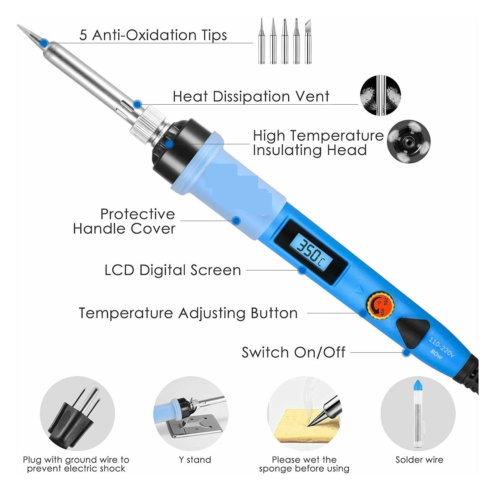 80W Digital Soldering Iron Adjustable Temperature Electric Solder Iron,Rework Station Handle Heat Pencil Welding Repair Tools,Welding Tools