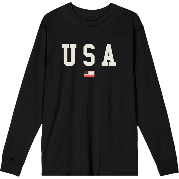 Americana USA Flag Crew Neck Long Sleeve Adult Tee
-Medium-Black