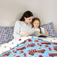 thumbnail image 5 of Castle Fairy Cartoon Fire Truck 3 Pieces Queen Comforter Set for Preppy Kids Children,Firefighter Car Ultra Soft Bedding Sets,Blue Red Bedding Comforter Set Breathable,Luxury Bedroom Decor, 5 of 8
