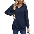 thumbnail image 1 of UKAP Sudadera con capucha para mujer, jersey con cremallera de un cuarto, manga larga, cuello redondo, sudadera, camisetas sueltas de punto liso con bolsillos, 1 of 3