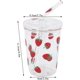 thumbnail image 2 of Glass Cups with Lids and Straws - Clear Glass Cups Drinking Glasses - Strawberry Pattern - for Water, Coffee, Milk, Juice, 2 of 5