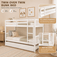 thumbnail image 3 of SESSLIFE Twin Over Twin Bunk Bed with Trundle, Convertible Wood Bunk Bed Frame with Ladder & Safety Guardrail, Separates into 2 Twin Beds, Space-Saving for Kids Bedroom, Guest Room, White, 3 of 10