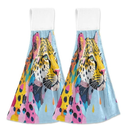 

2 Bathroom Towels Kitchen Towels 18.2x14In Velcro Hand Wipes Dish Cloths & Dish Towels Washroom Towels Face Towel Hand Wipes Colorful Cool Leopards