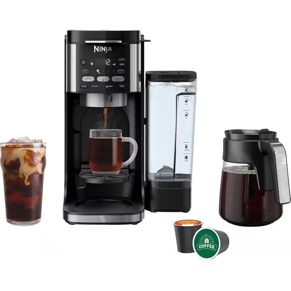 Restored Ninja DualBrew Hot & Iced Coffee Maker CFP150, Grounds & K-Cup Pod Compatible, Rapid Cold Brew, 12-Cup Glass Carafe, 9 Brew Sizes, 4 Brew Styles, 60oz Reservoir (Refurbished)
