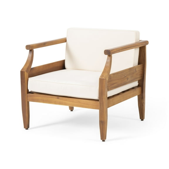 Sloane Acacia Wood Outdoor Club Chairs with Cushions, Teak, Cream