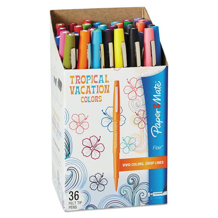 Paper Mate Flair Felt Tip Pens, Medium Point, Limited Edition Tropical & Assorted Colors, 36
