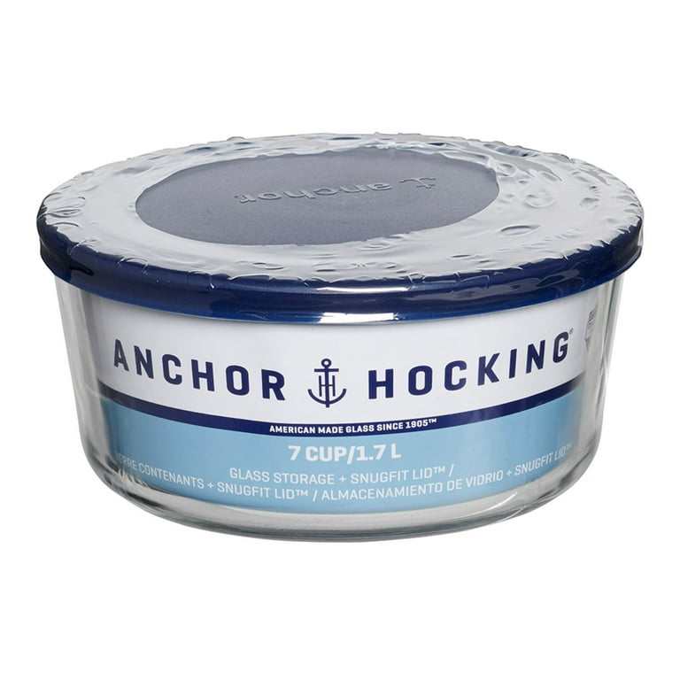Anchor Hocking Glass Food Storage Container with Lid, 7 Cup Round