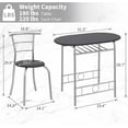 thumbnail image 6 of 3-Piece Wooden Round Table & Chair Set for Kitchen, Dining Room, Compact Space w/Steel Frame, Built-in Wine Rack - Black, 6 of 11