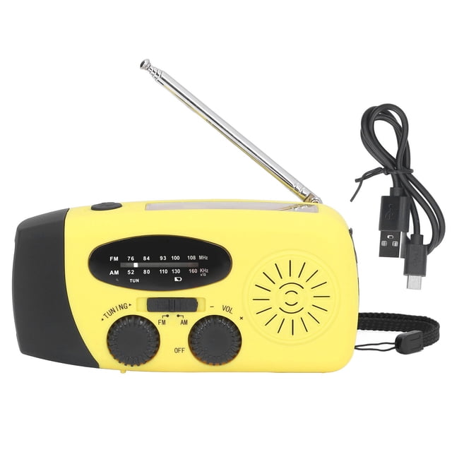Radio solar de manivela, radio de emergencia multifuncional, radio LED con linterna para acampar al aire libre, color amarillo japonés