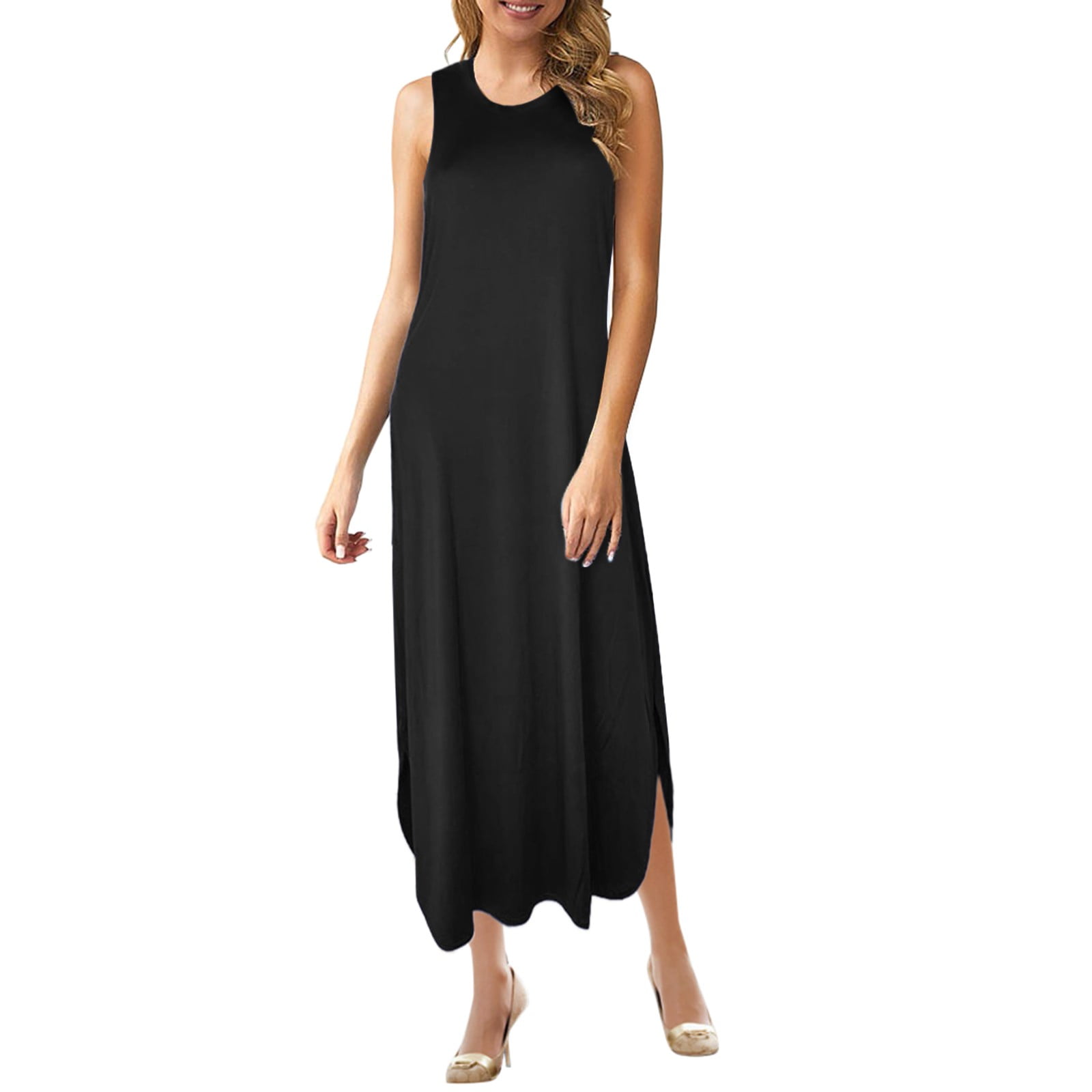 toad and co sunkissed maxi dress & Women's Dress, Midnight Print, M black dress features a chic polka dot pattern and is made from 88% recycled polyester and 12% elastane Whole Earth Provision Co. |