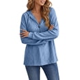 thumbnail image 3 of V-neck Hoodie for Women Zaewscy Knitted V-neck Long-sleeve Pullover Hoodie With Drawstring And Buttons Casual Style Blue XL, 3 of 8